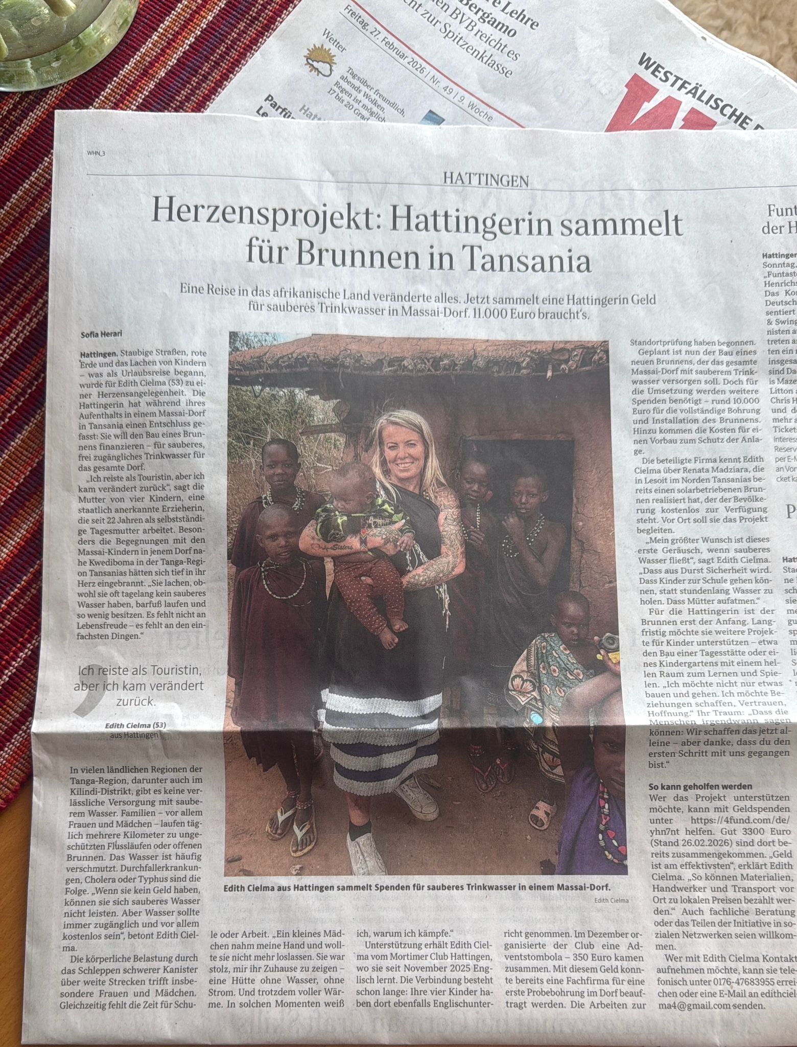 Zeitungsartikel über das Brunnenprojekt